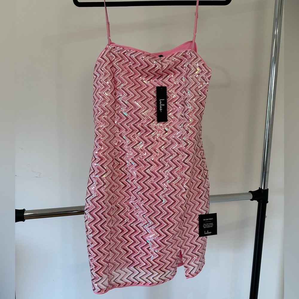 Lover Era - Electric Energy Pink Zigzag Sequin Bodycon Dress - Lulus - Size L